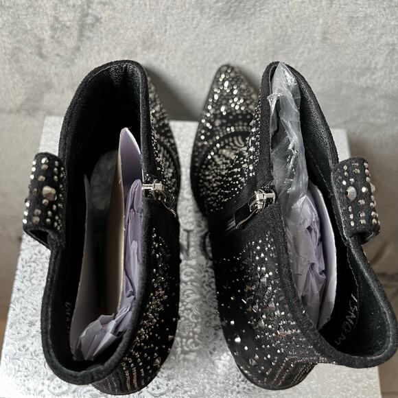 ISNOM Rhinestone Boots Pointed Toe Block Heel Ankle Boots Size 11 Rodeo Cowboy - Picture 7 of 9